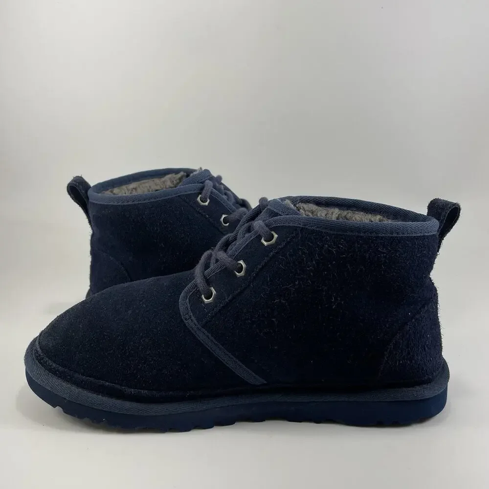 UGG Neumel Shearing Lined Chukka Boots Youth Mens Size 6 Navy Blue Suede